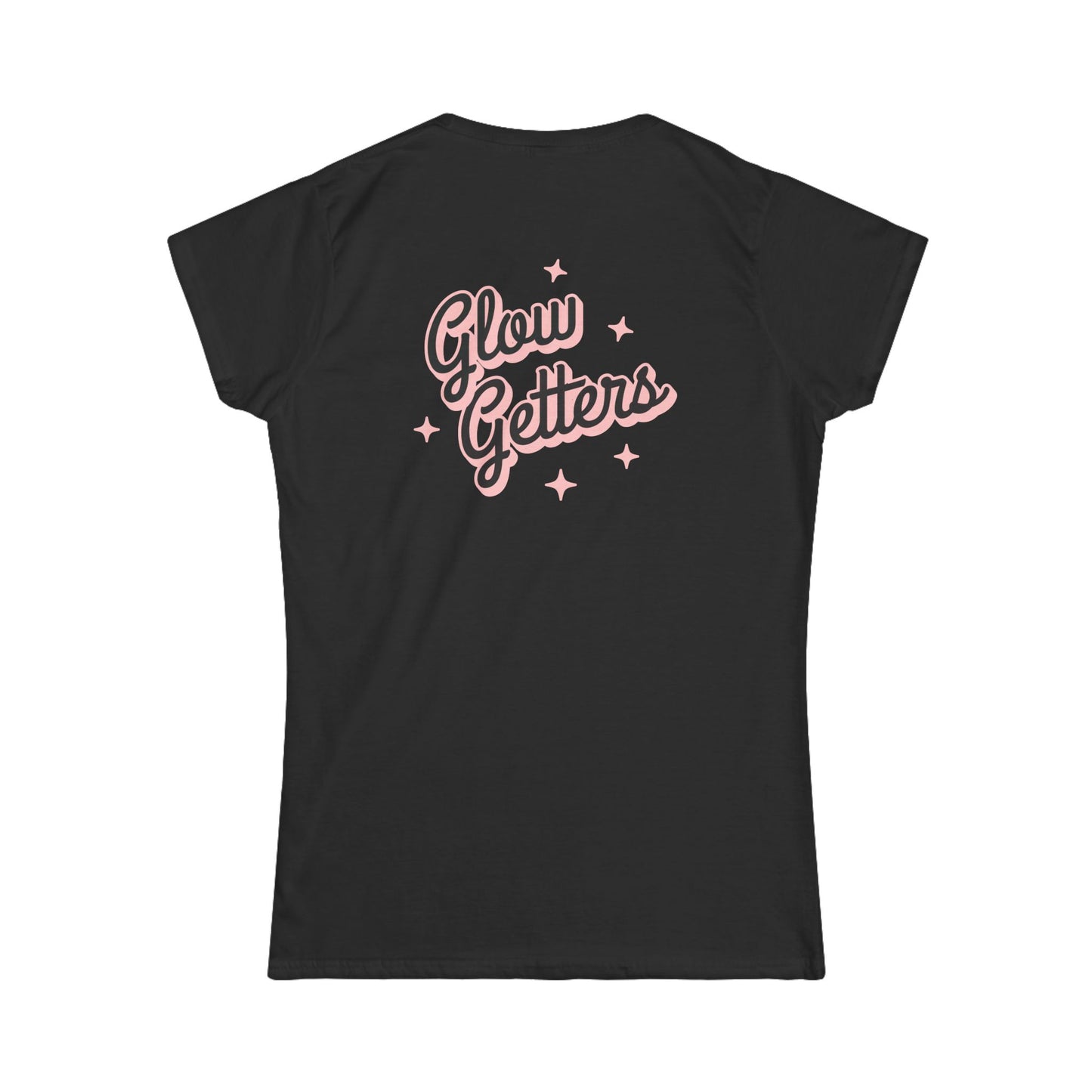 Glow Getters Team T-Shirt Women's RIMAN Softstyle Tee with design on the front and back