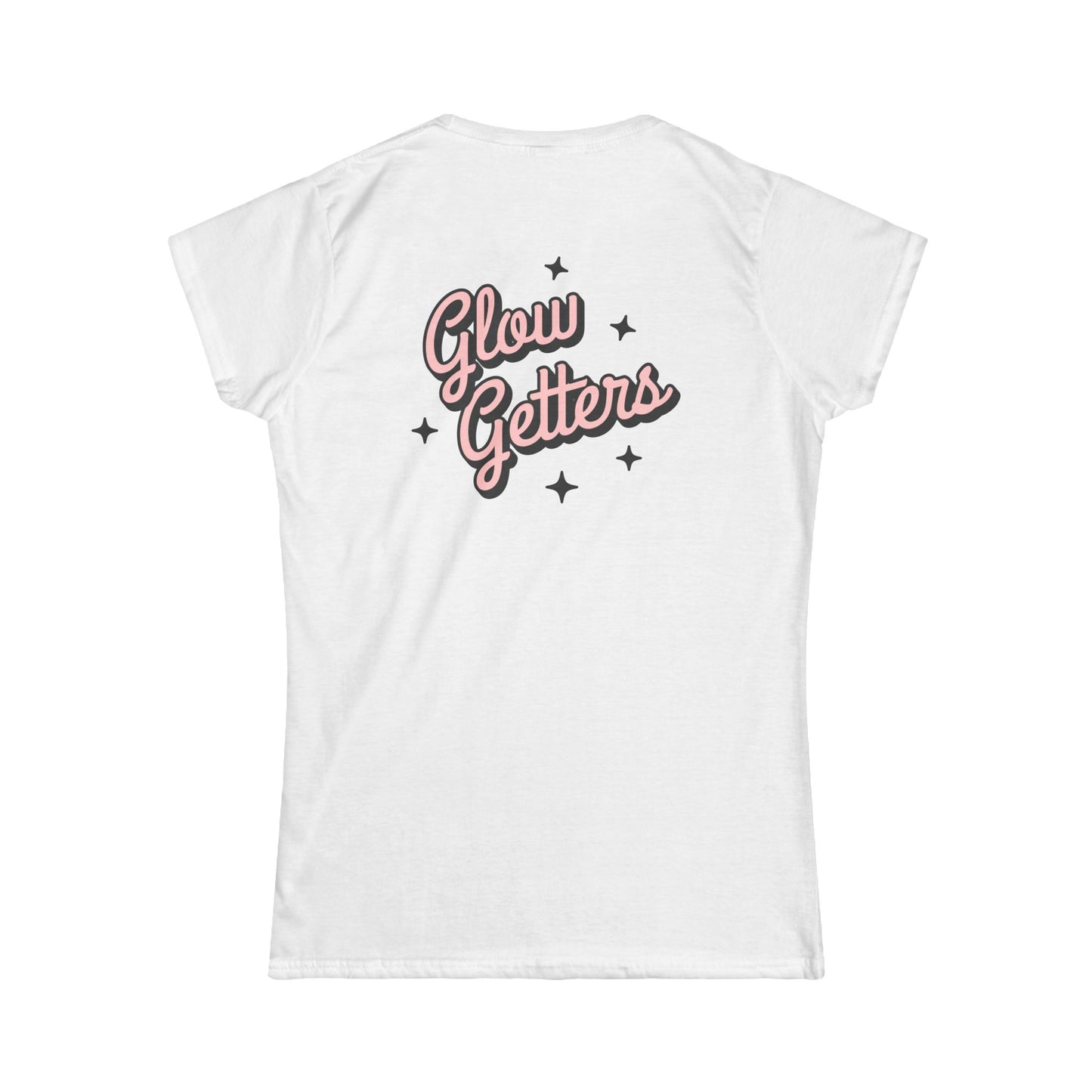 Glow Getters Team T-Shirt Women's RIMAN Softstyle Tee with design on the front and back