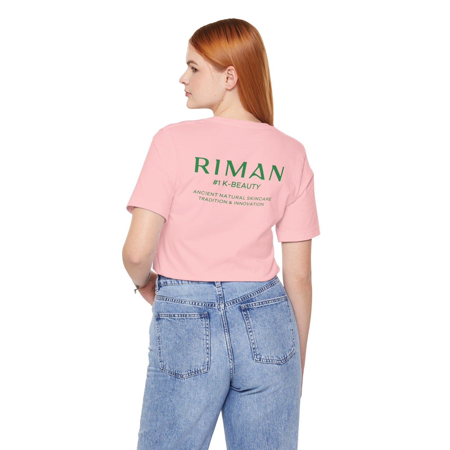 RIMAN Unisex t-shirt with light GREEN lettering, logo on front and back of shirt
