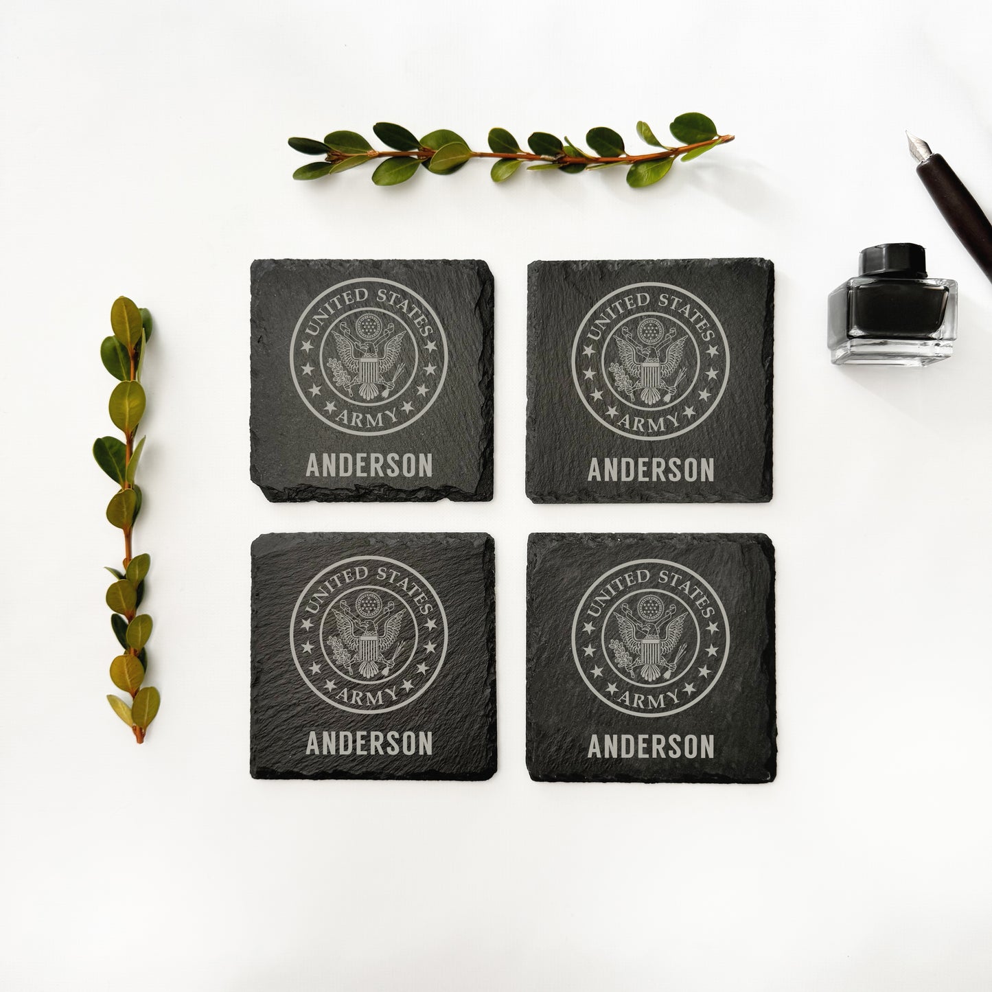 Posavasos de pizarra con escudo del ejército de EE. UU.
