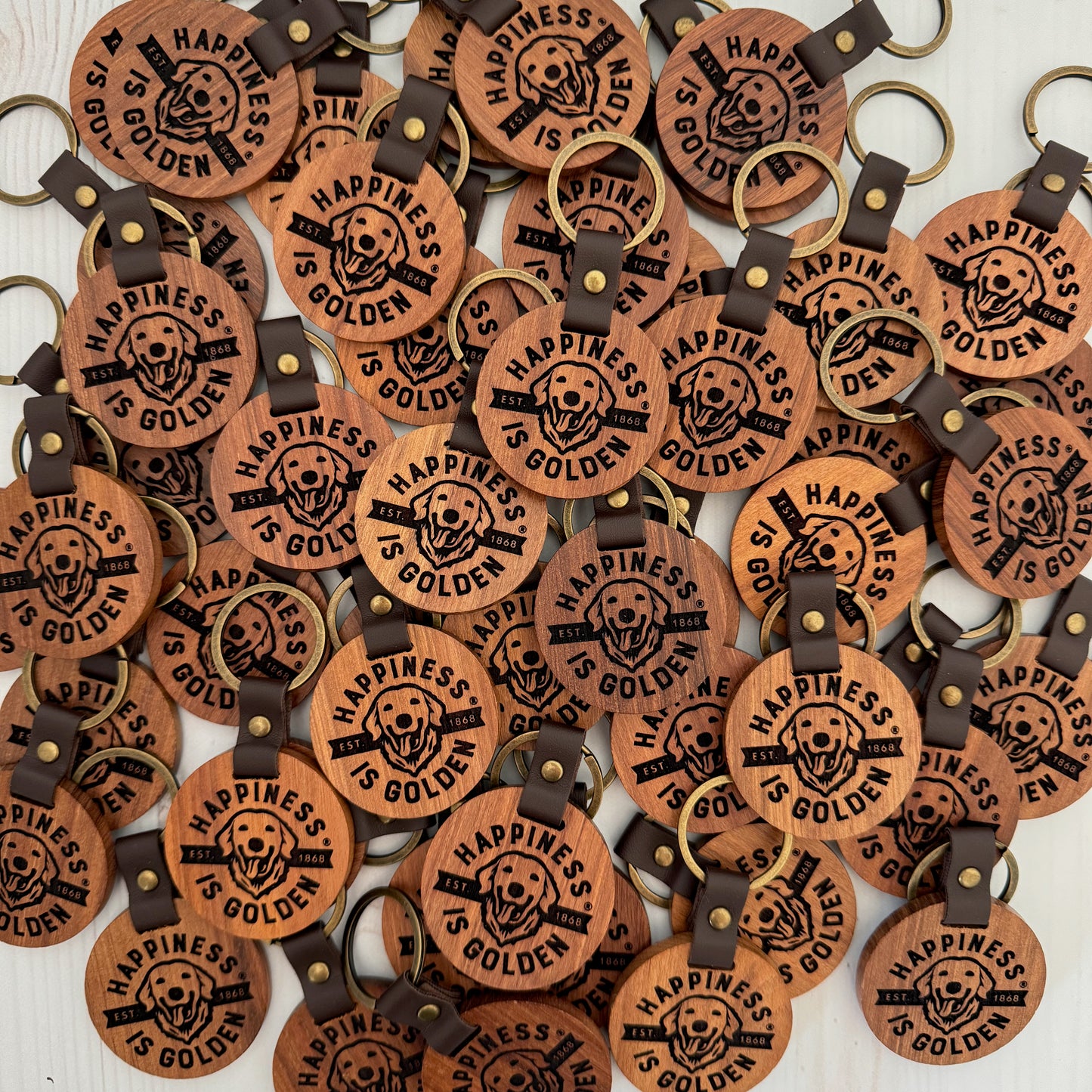 Custom wooden keyfob with leather strap - Personalize Your Brand Identity