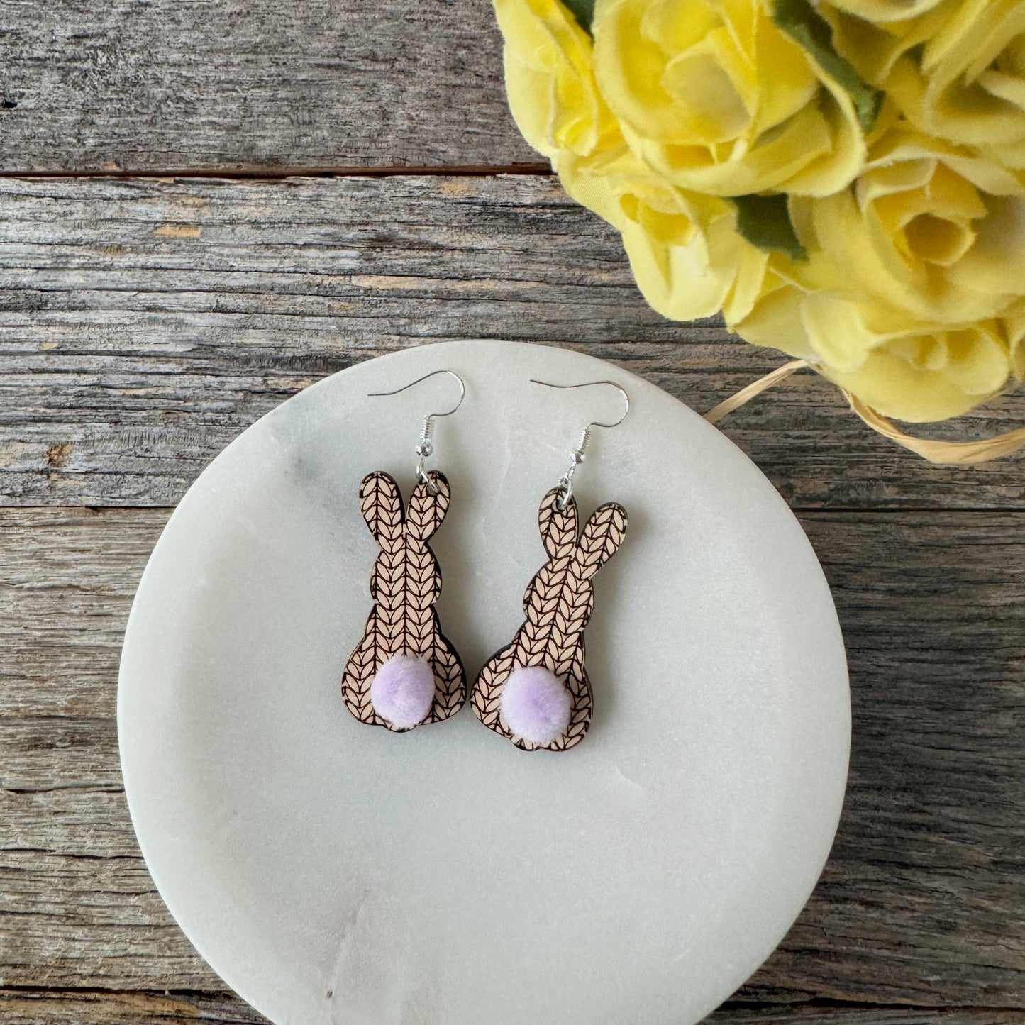 Adorable laser cut sweater Bunny earrings, cute laser engraved rabbit earrings