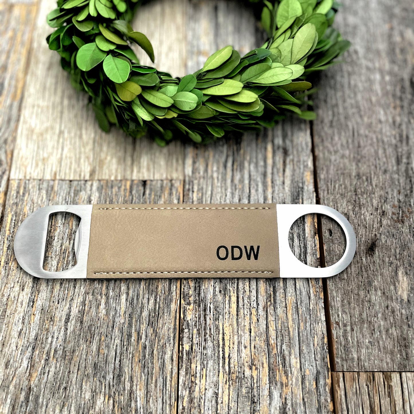 Custom engraved leatherette bottle opener for Graduates, Guys, Grooms, Father's Day gift