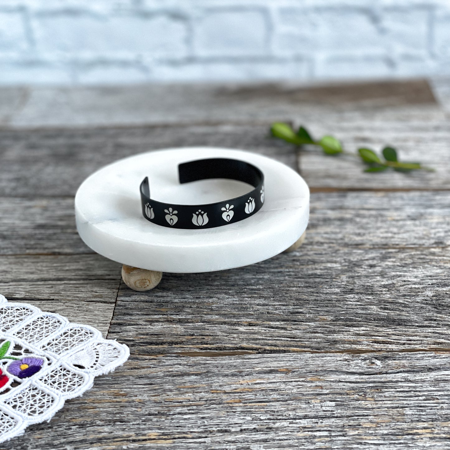 Laser engraved cuff bracelet with beautiful Hungarian folk motif