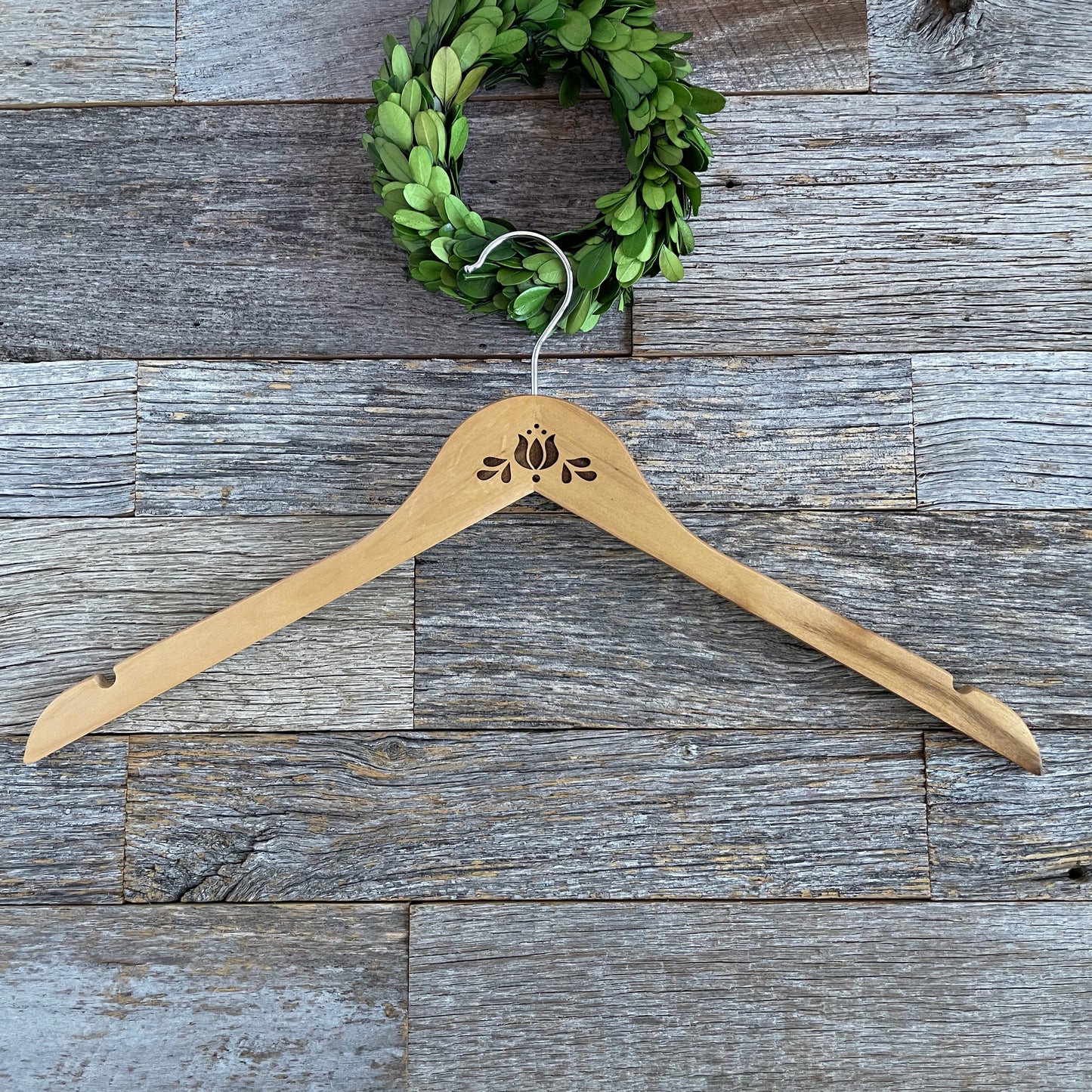 Laser engraved clothes hanger with lovely Hungarian folk motif, coat hanger