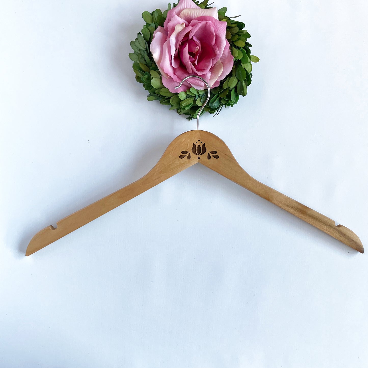 Laser engraved clothes hanger with lovely Hungarian folk motif, coat hanger