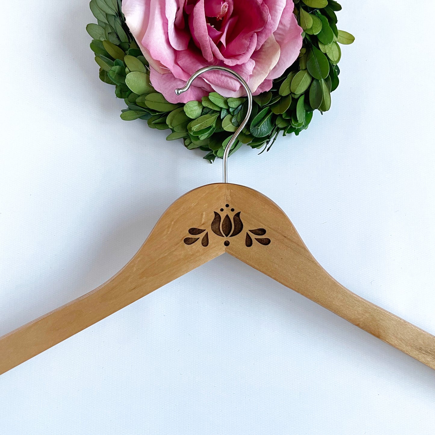 Laser engraved clothes hanger with lovely Hungarian folk motif, coat hanger