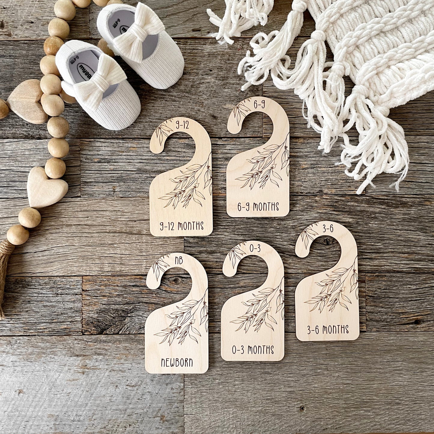 Baby closet dividers, laser engraved eucalyptus nursery clothes dividers, wooden baby gift