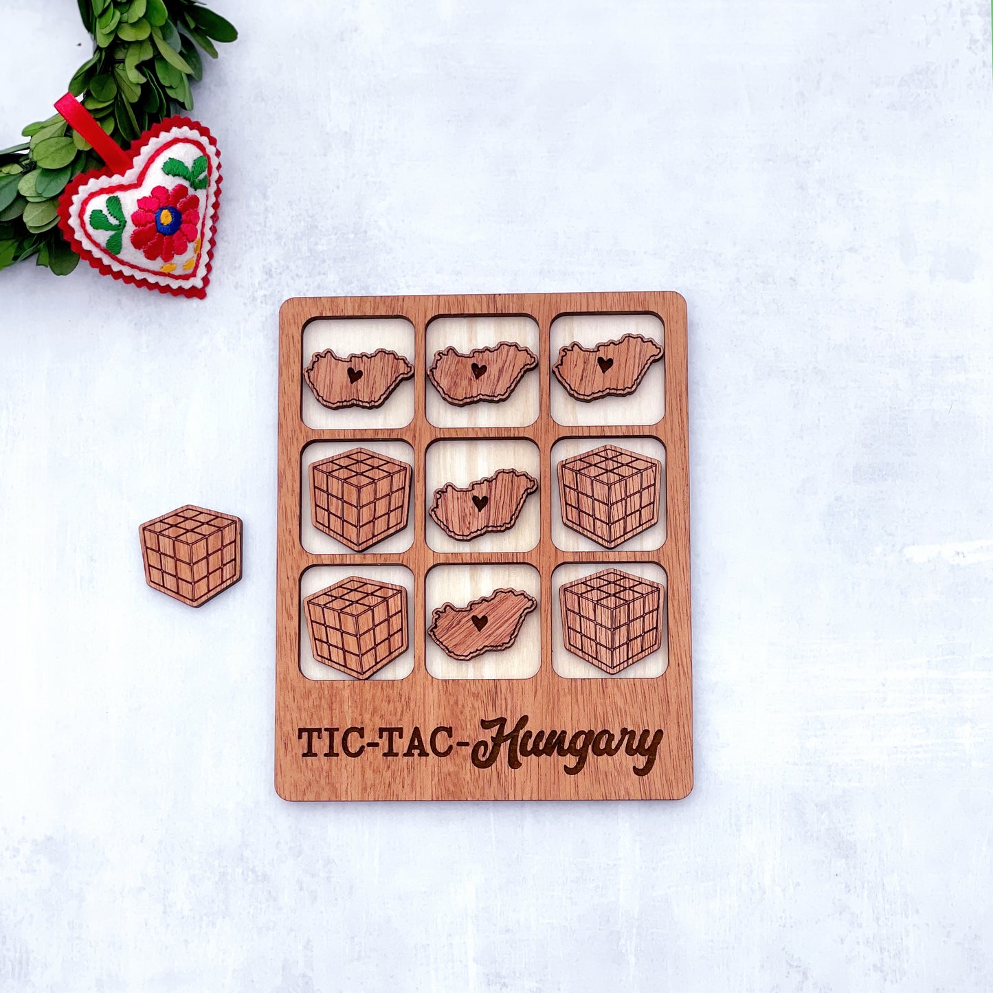 Laser cut Hungary Tic Tac Toe game, Puzzle Cube Tic Tac Toe game, Hungary wooden game