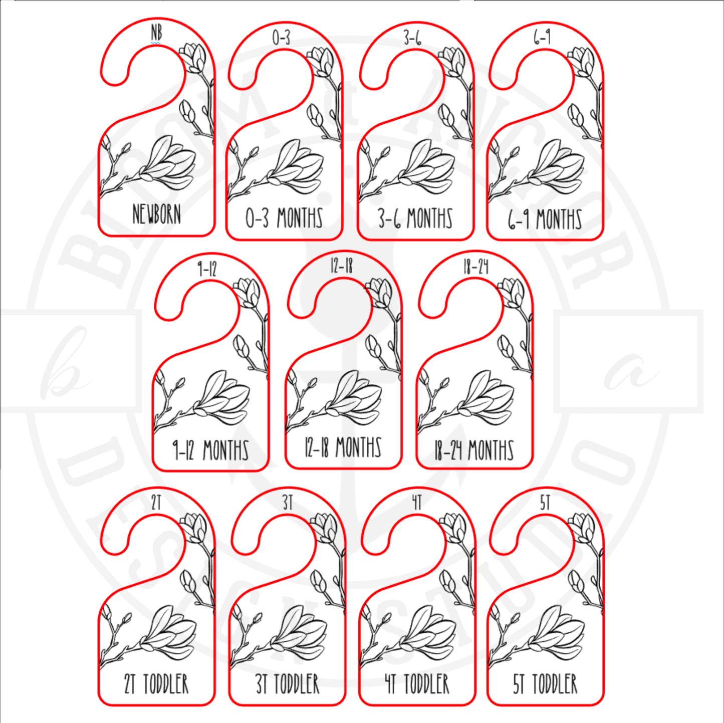 Baby closet dividers, laser engraved magnolia nursery clothes dividers, wooden baby gift