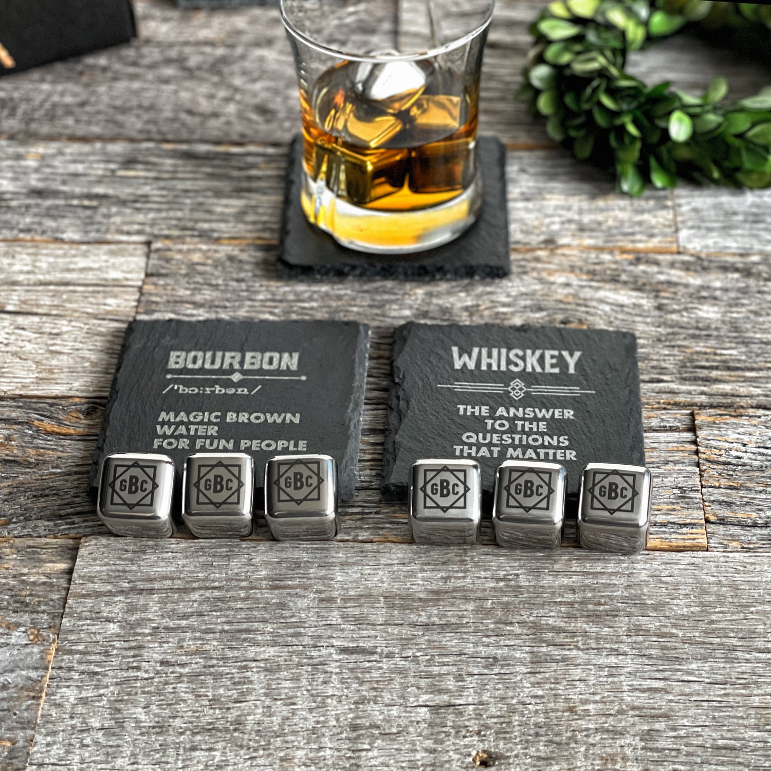 Laser-engraved artisan Coasters, Personalized drink stones, bottle openers, barware