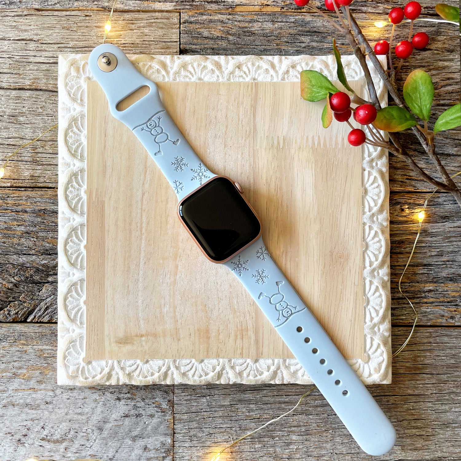 Laser-engraved seasonal Apple Watch bands