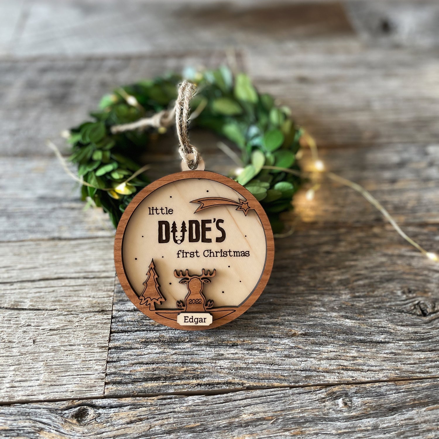Baby's first Christmas laser-engraved and custom made holiday ornaments