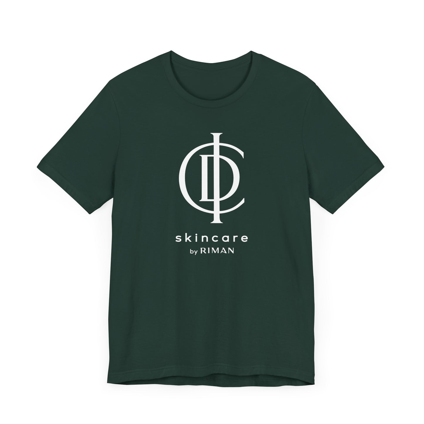 RIMAN Unisex T-shirt with lettering in dark green RIMAN colors, logo on front and back of shirt