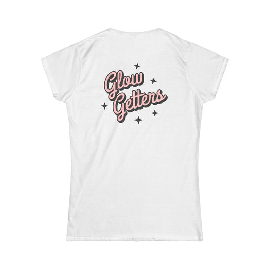 Glow Getters Team T-Shirt Women's RIMAN Softstyle Tee with design on the front and back