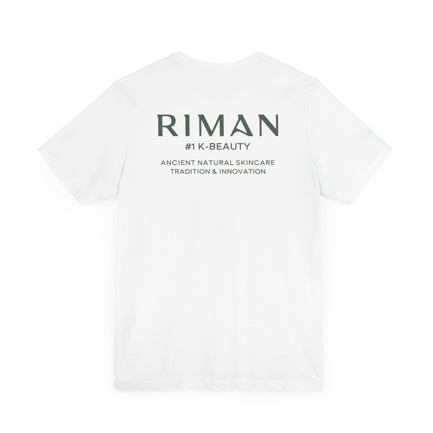 RIMAN Unisex T-shirt with lettering in dark green RIMAN colors, logo on front and back of shirt
