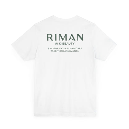 RIMAN Unisex T-shirt with lettering in dark green RIMAN colors, logo on front and back of shirt
