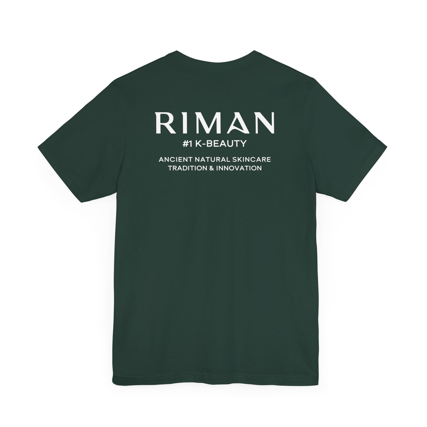 RIMAN Unisex T-shirt with lettering in dark green RIMAN colors, logo on front and back of shirt