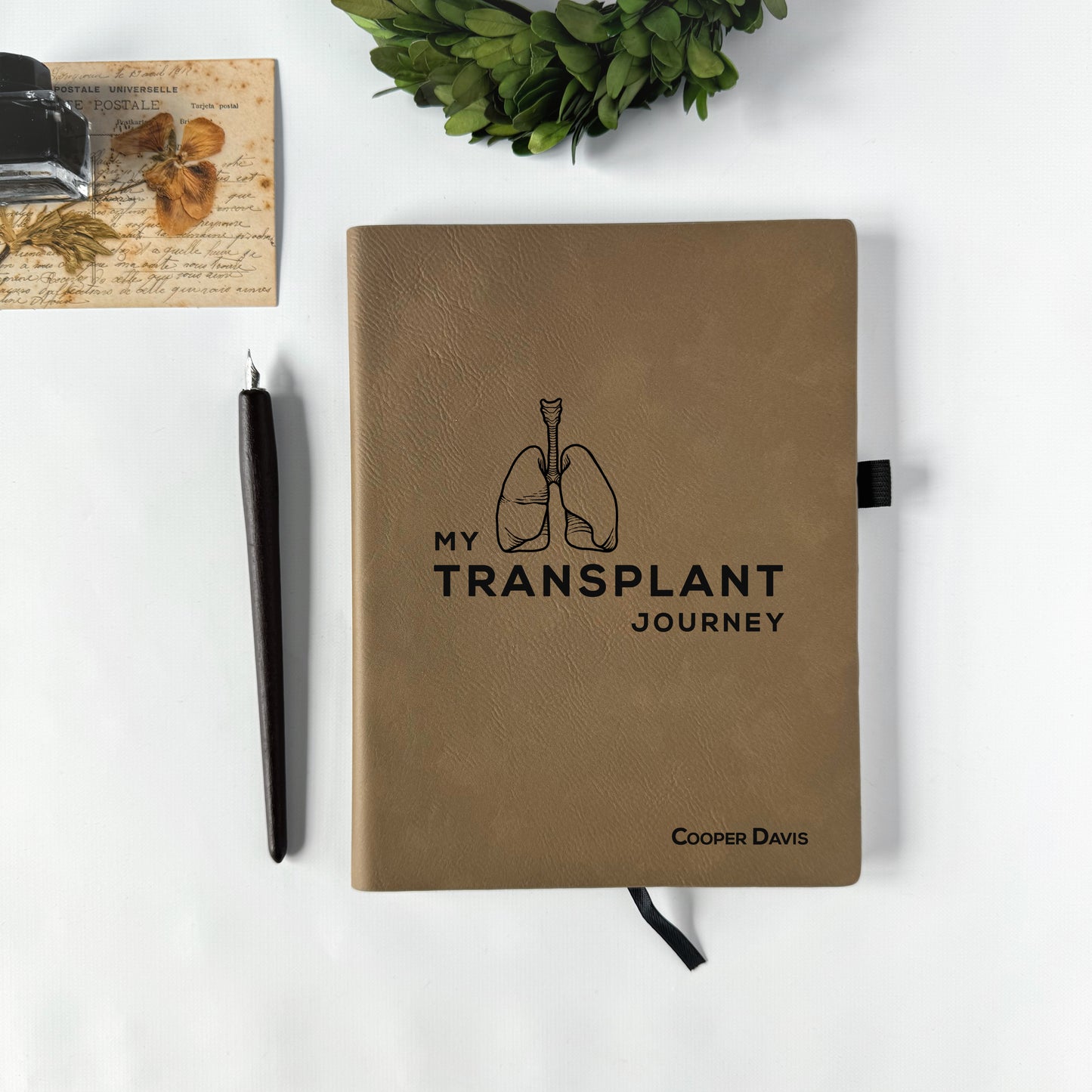 Custom engraved transplant journey notebook, journal for lung transplant recipients