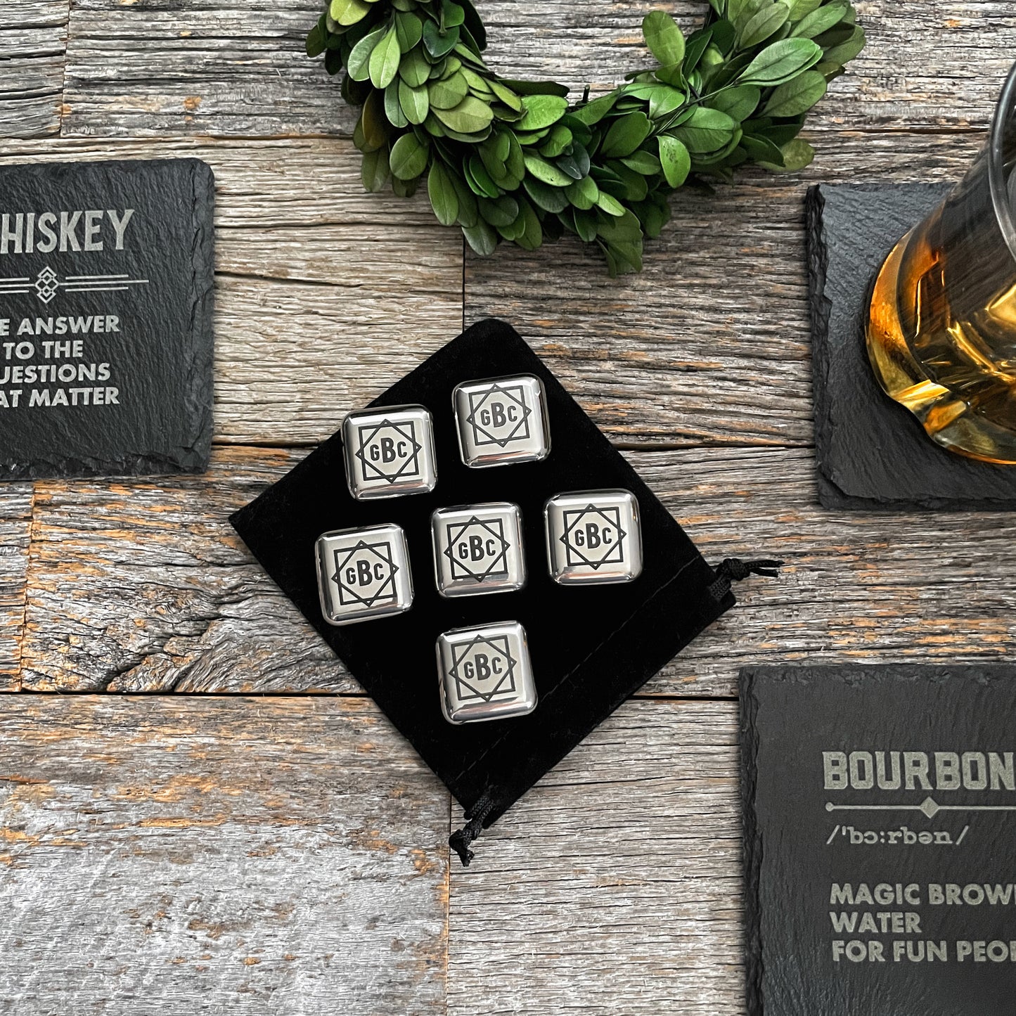 Piedras enfriadoras de acero inoxidable personalizadas grabadas con láser, cubitos de hielo metálicos, piedras para whisky, artículos de bar 