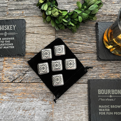 Piedras enfriadoras de acero inoxidable personalizadas grabadas con láser, cubitos de hielo metálicos, piedras para whisky, artículos de bar 