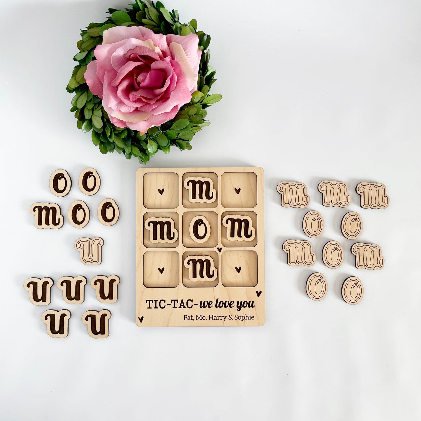 Laser cut We love you Mom, Mum, Tic Tac Toe for Moms and Mums from children