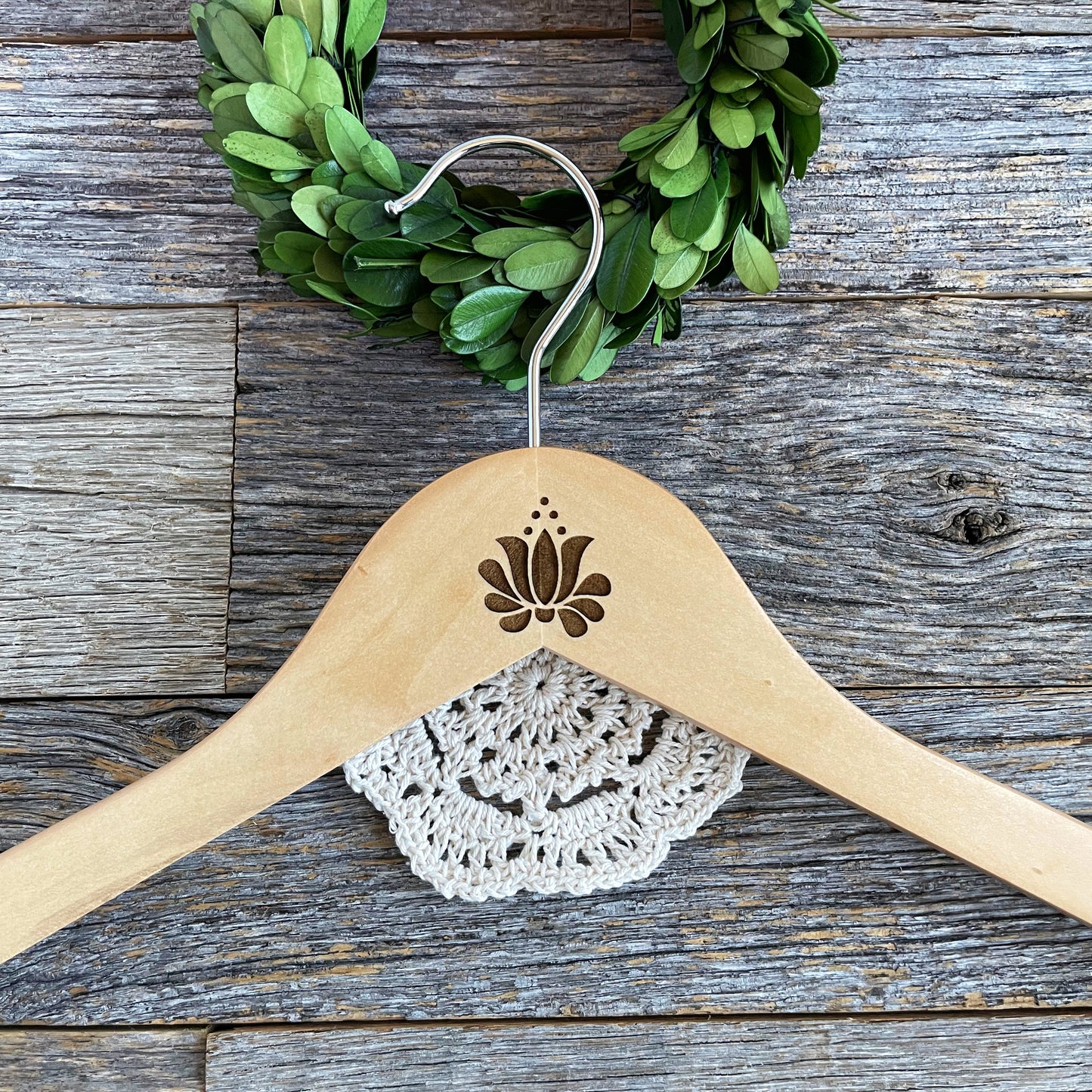 Laser engraved clothes hanger with lovely Hungarian folk motif, coat hanger