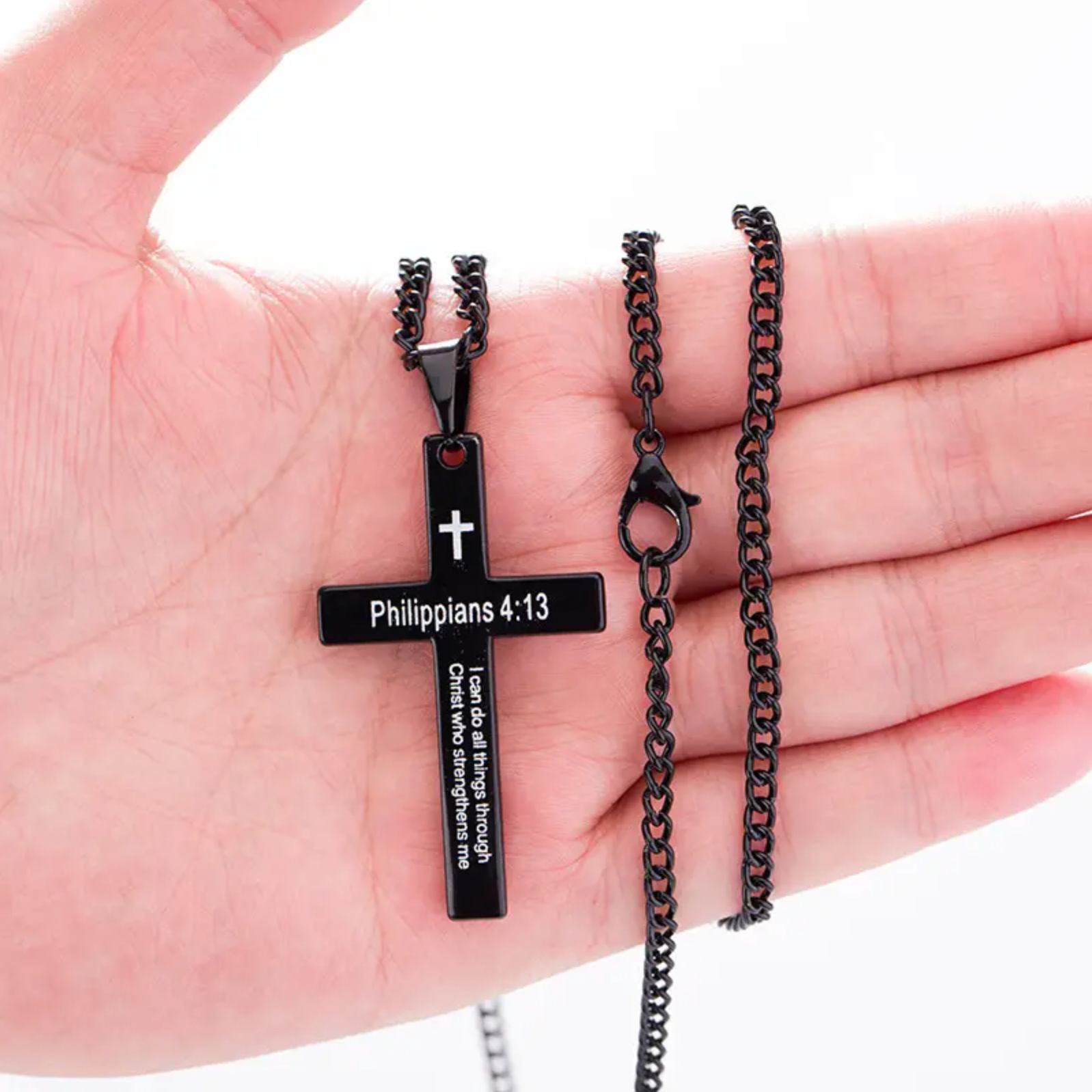 Cross Chain Necklace For Men with Bible verse, Cross Pendant Phillipians 4:13