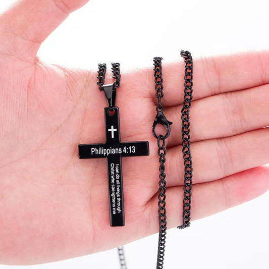 Cross Chain Necklace For Men with Bible verse, Cross Pendant Phillipians 4:13