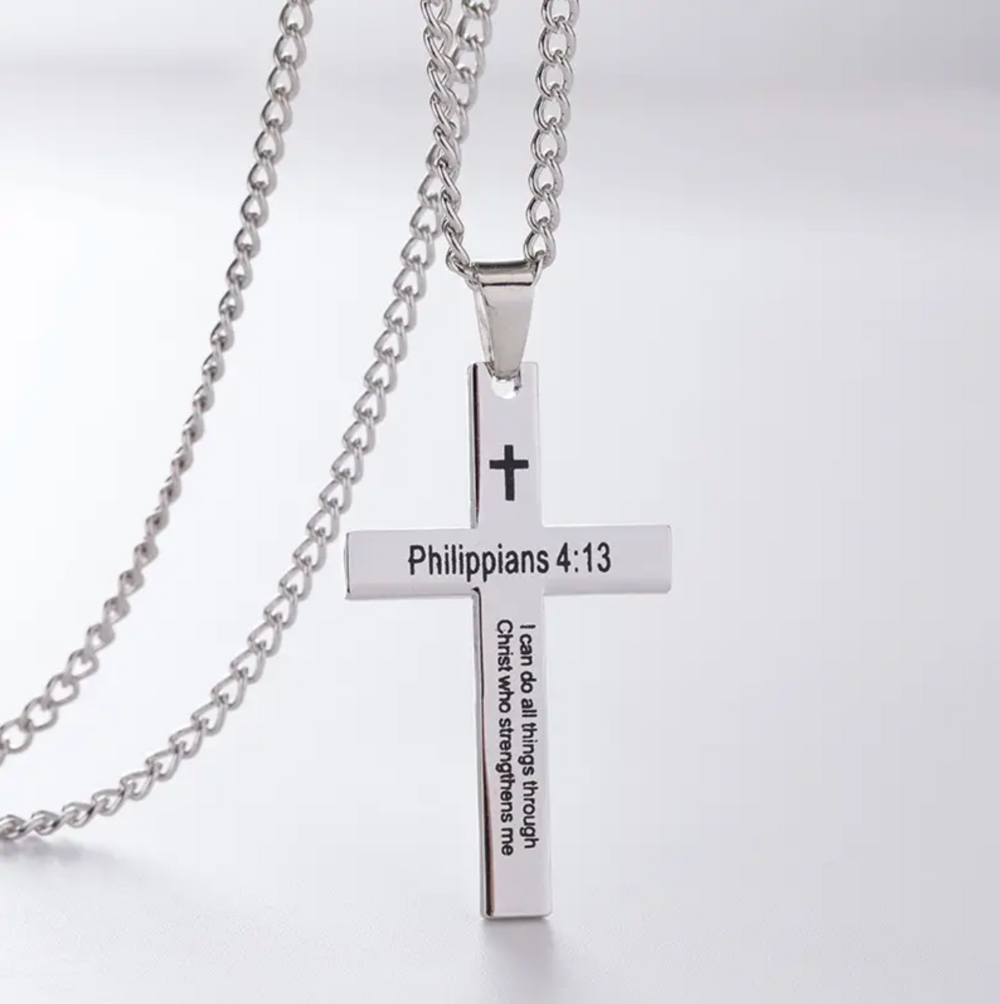 Cross Chain Necklace For Men with Bible verse, Cross Pendant Phillipians 4:13