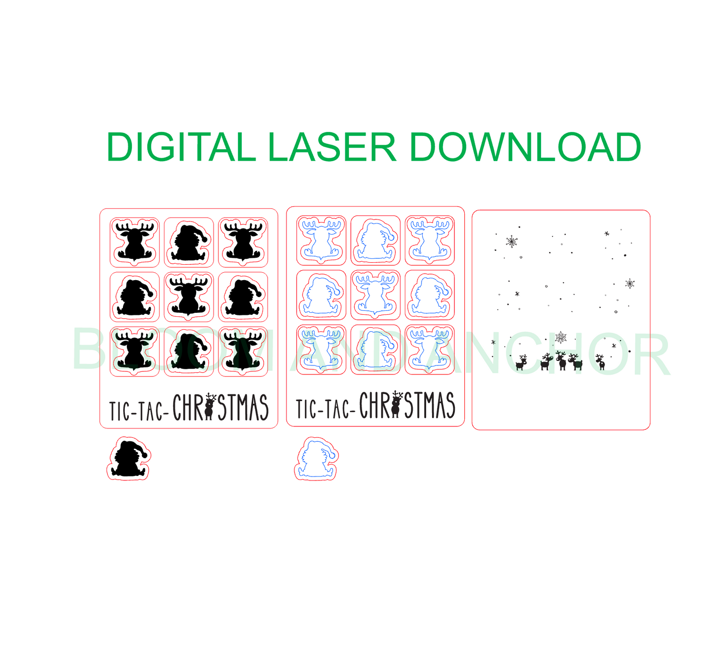 Adorable Navidad Tic Tac Toe, archivo cortado con láser, descarga digital 