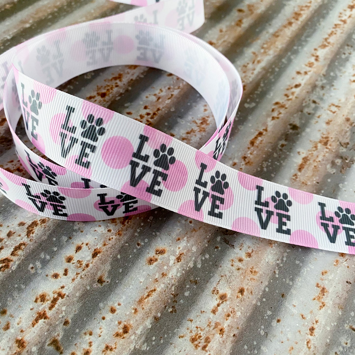 Cinta con estampado de patas de amor cortada a medida, grosgrain con estampado de patas, padres de perros, padres de mascotas, cinta de grosgrain con amor de mascotas