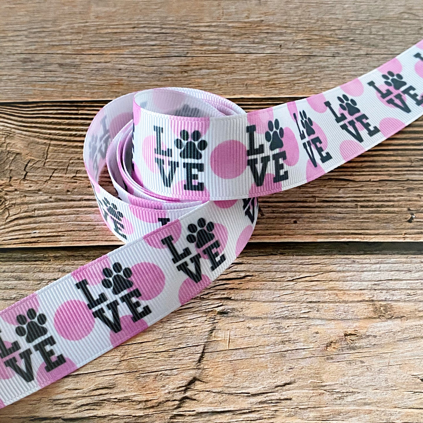 Cinta con estampado de patas de amor cortada a medida, grosgrain con estampado de patas, padres de perros, padres de mascotas, cinta de grosgrain con amor de mascotas