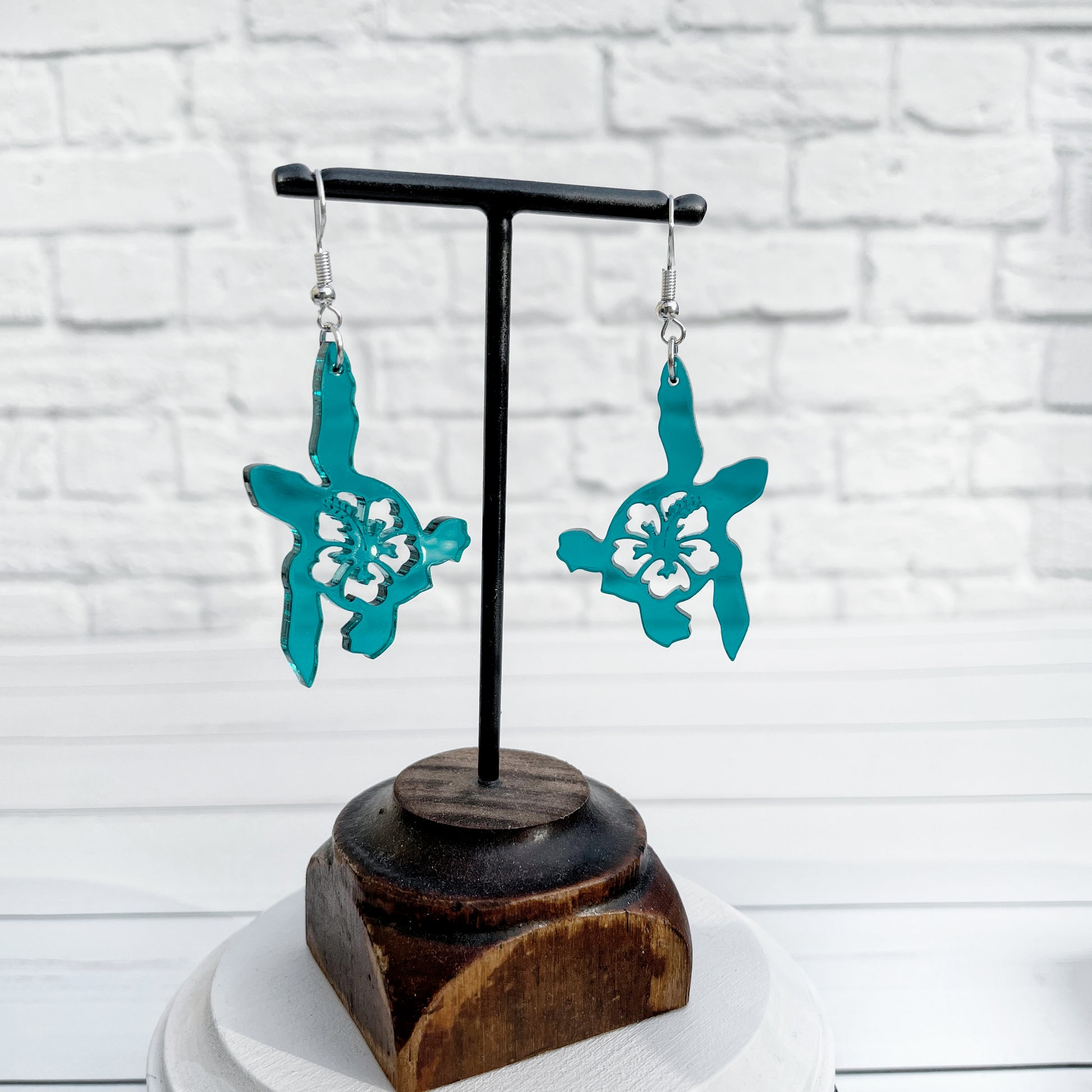 Laser cut Sea Turtle frosted teal earrings