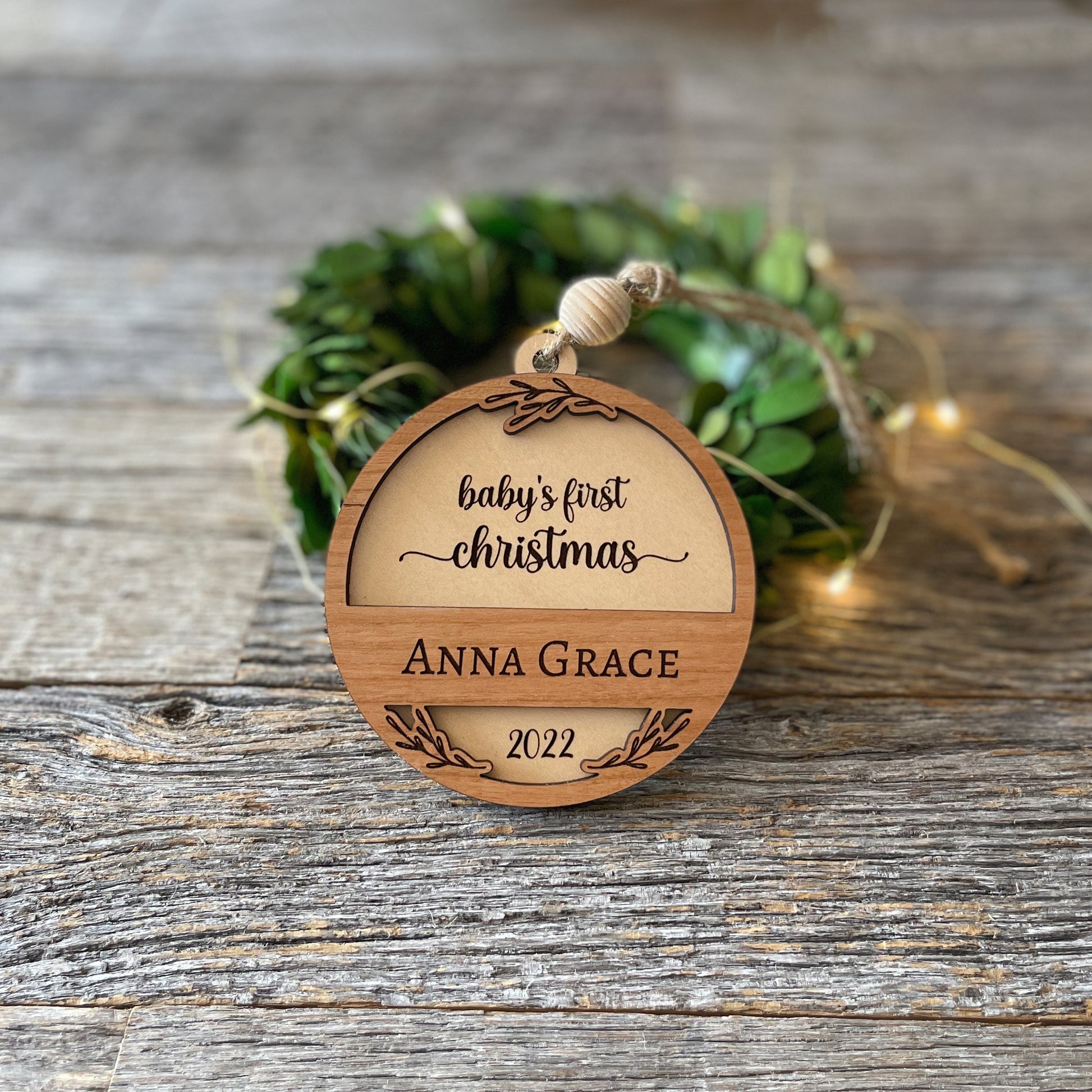 Adorable Baby's First Christmas Custom wood ornament, laser cut, personalized