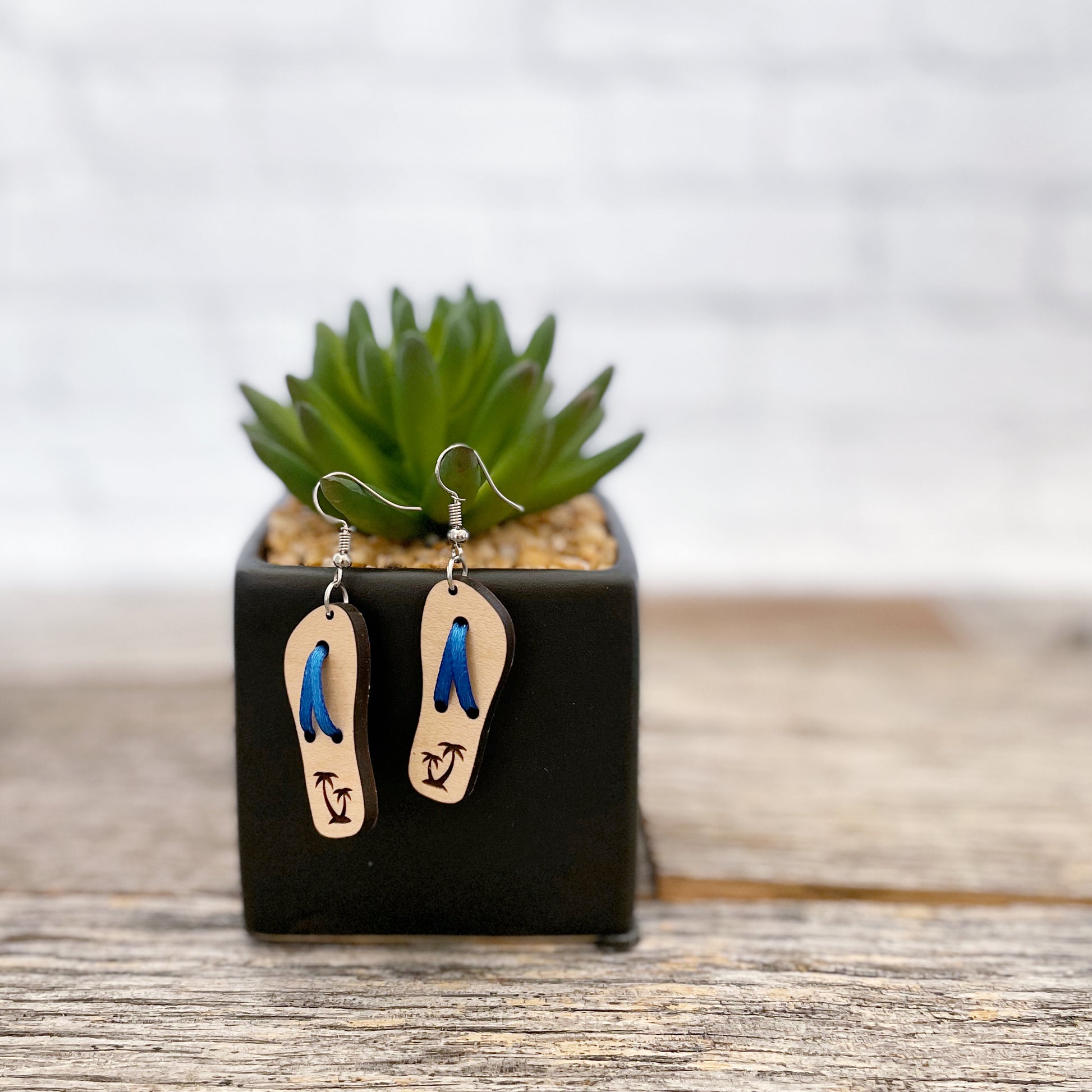 Laser cut custom flip-flops wooden earrings