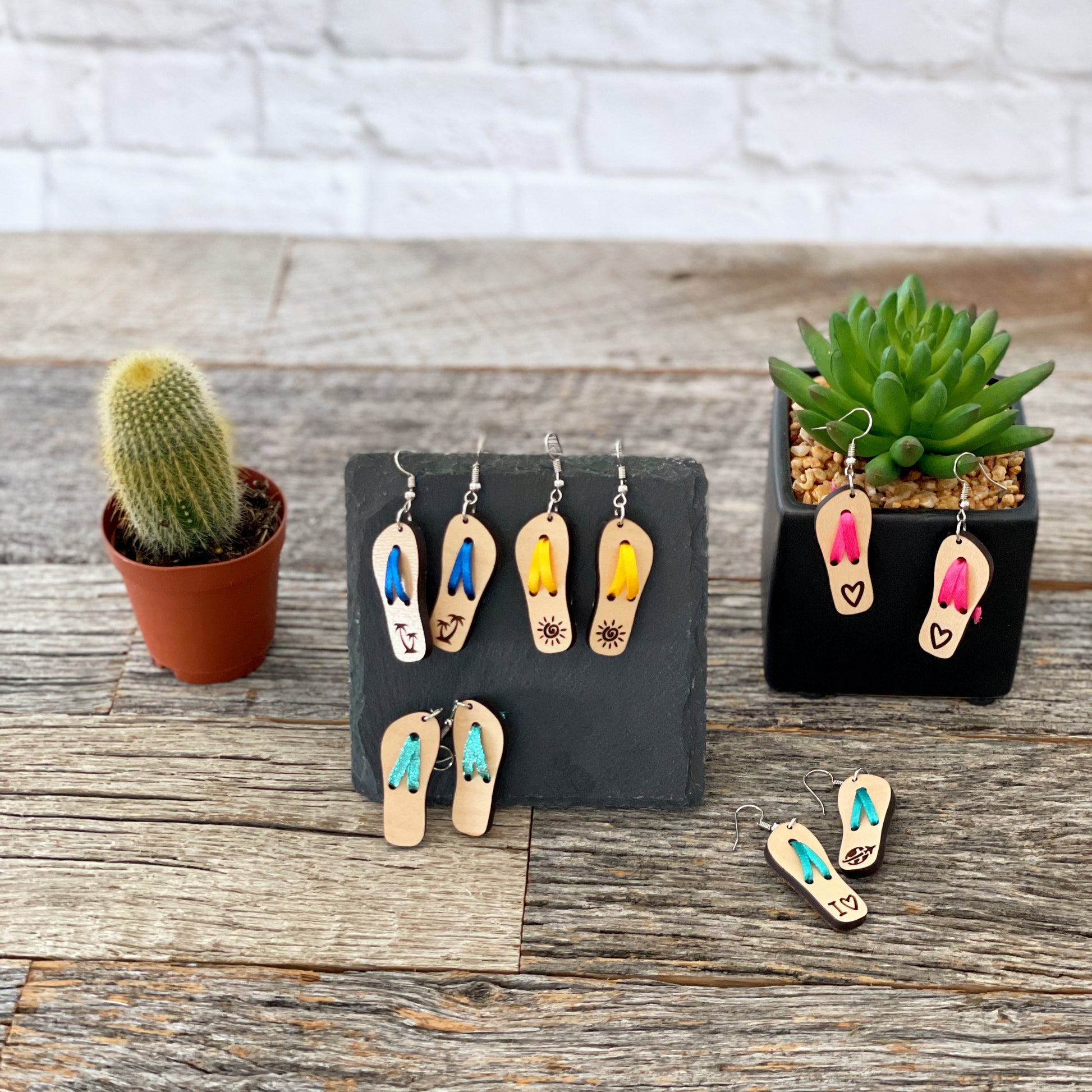 Laser cut custom flip-flops wooden earrings