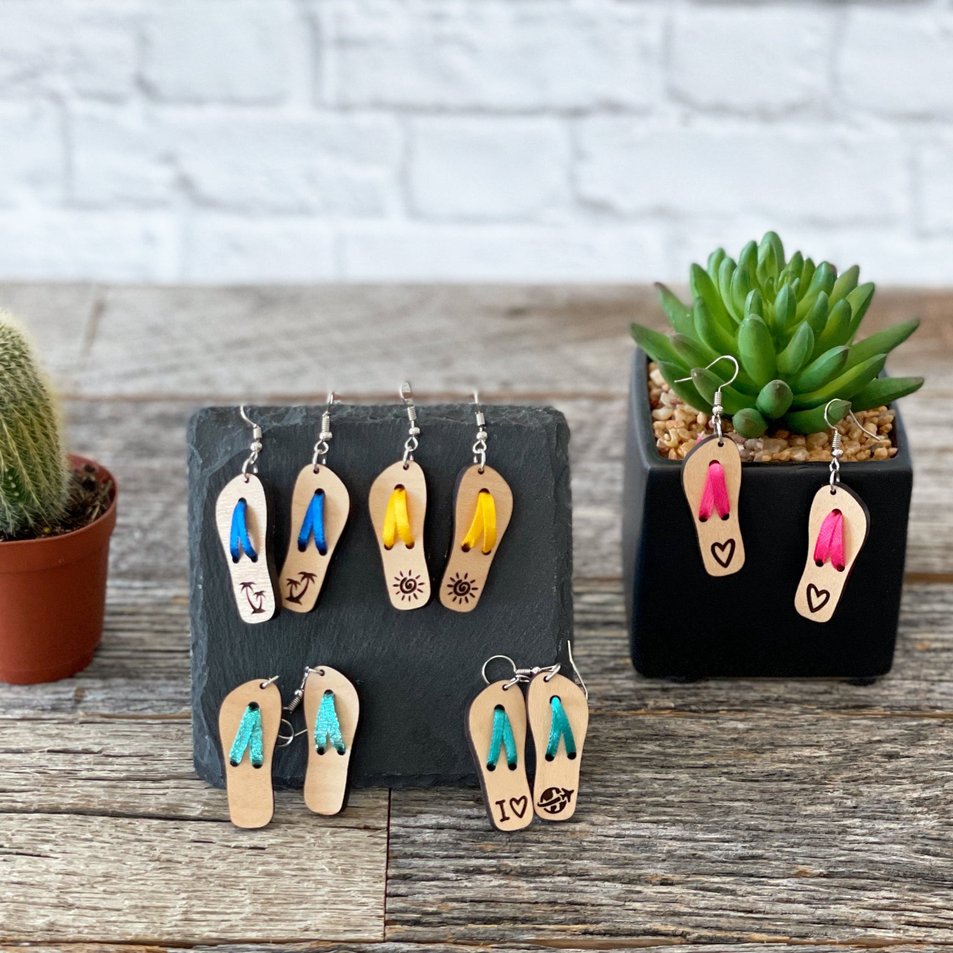 Laser cut custom flip-flops wooden earrings