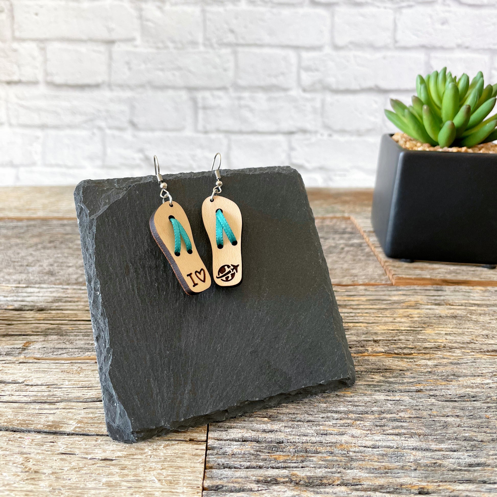 Laser cut custom flip-flops wooden earrings