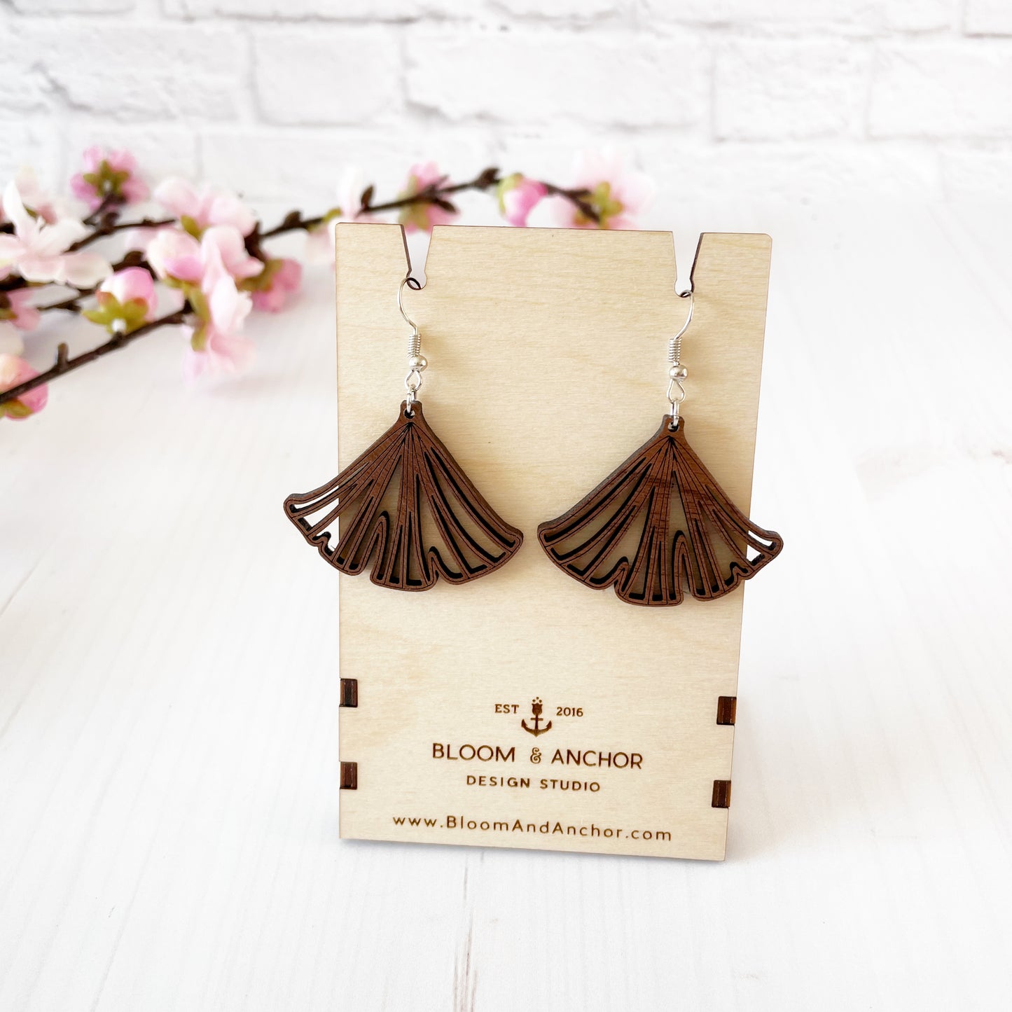 Laser cut wood Ginkgo earrings