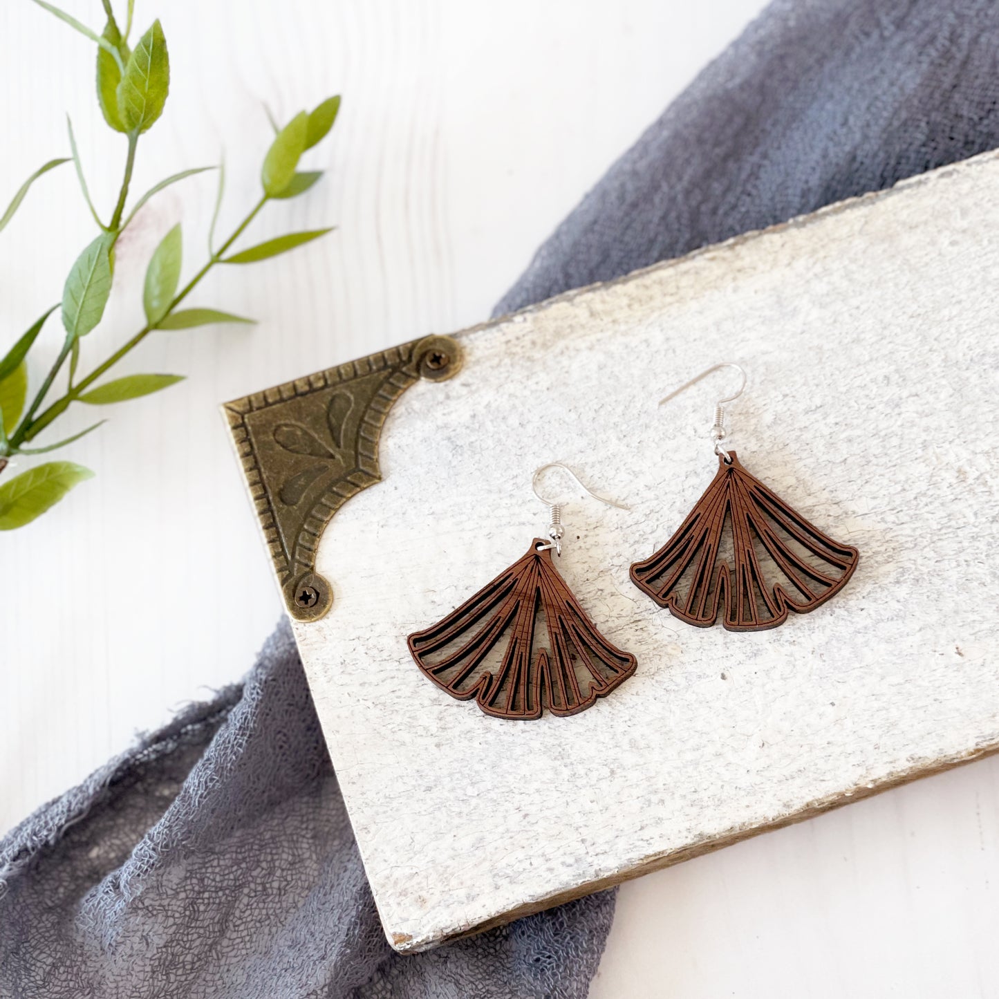 Laser cut wood Ginkgo earrings