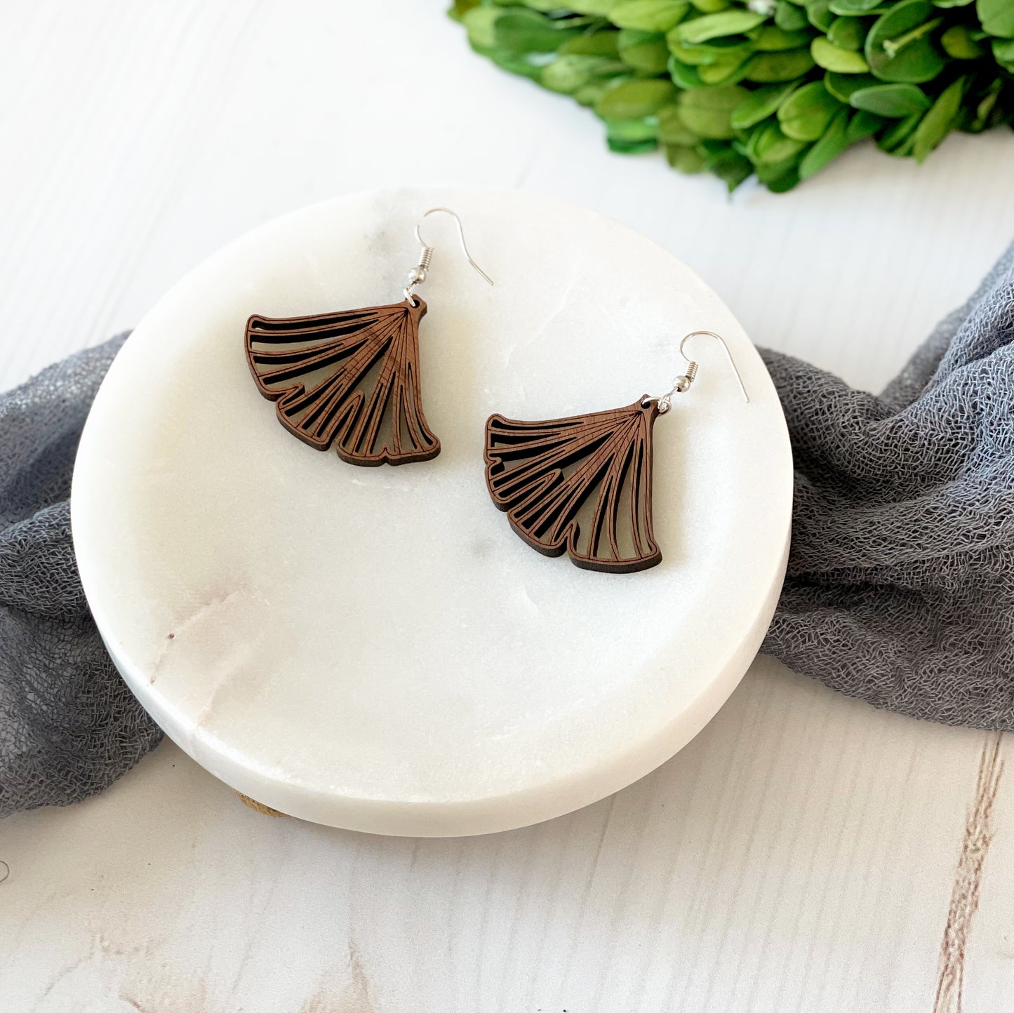 Laser cut wood Ginkgo earrings