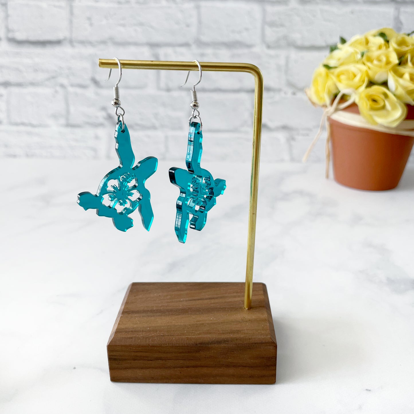 Laser cut Sea Turtle frosted teal earrings