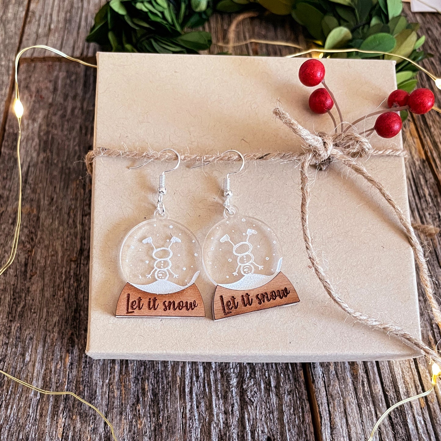 Laser engraved adorable dancing Snowman earrings