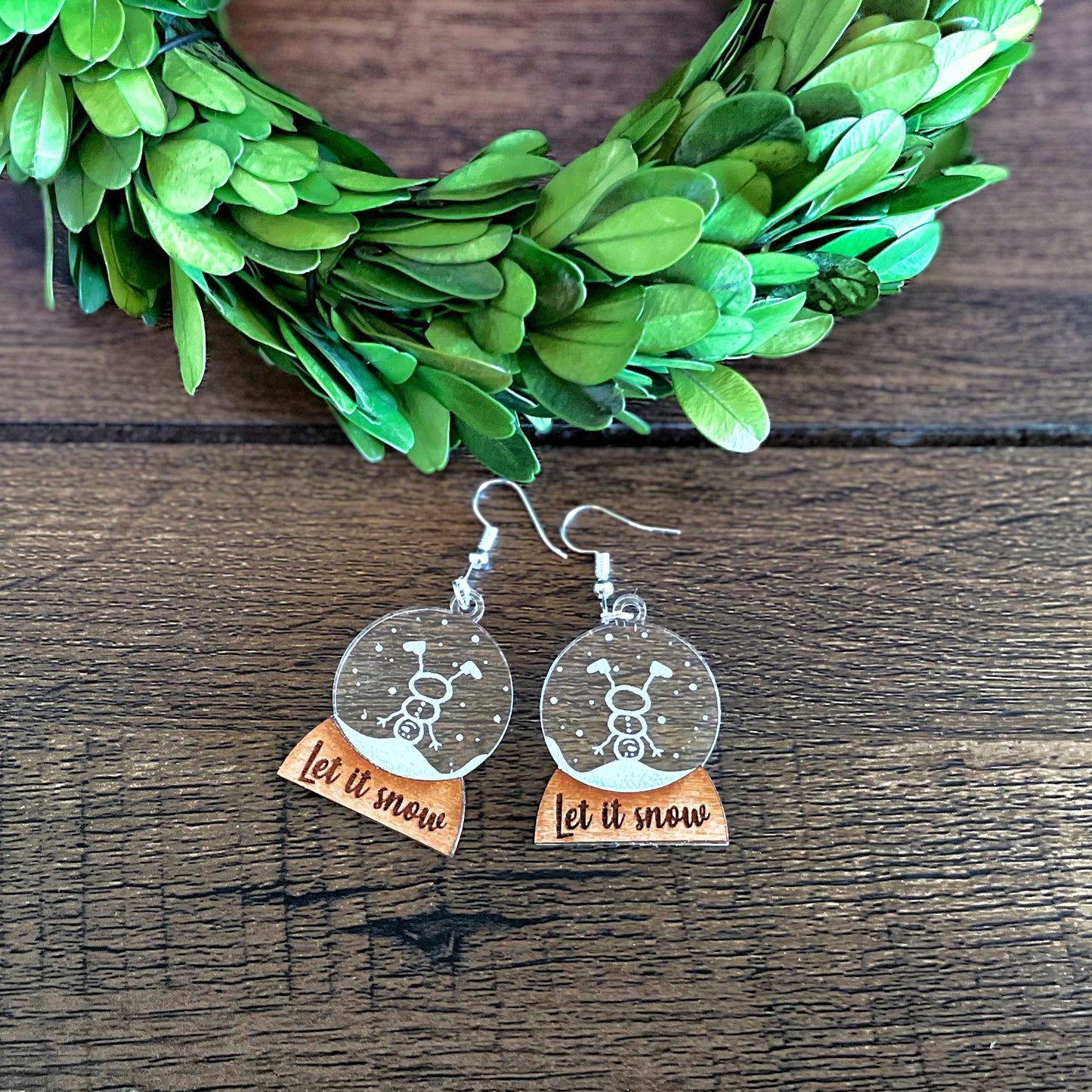 Laser engraved adorable dancing Snowman earrings