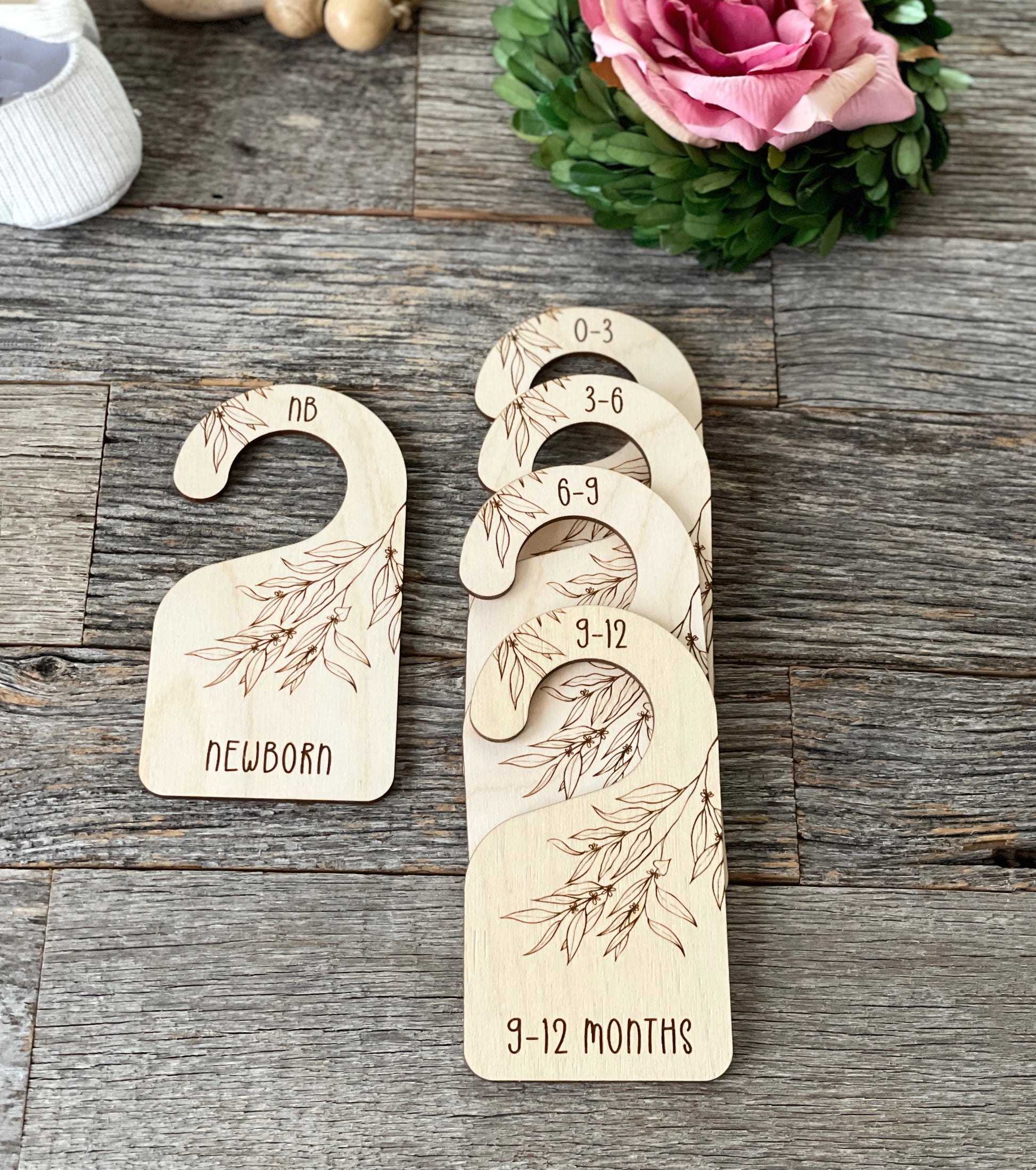 Baby closet dividers, laser engraved eucalyptus nursery clothes dividers, wooden baby gift