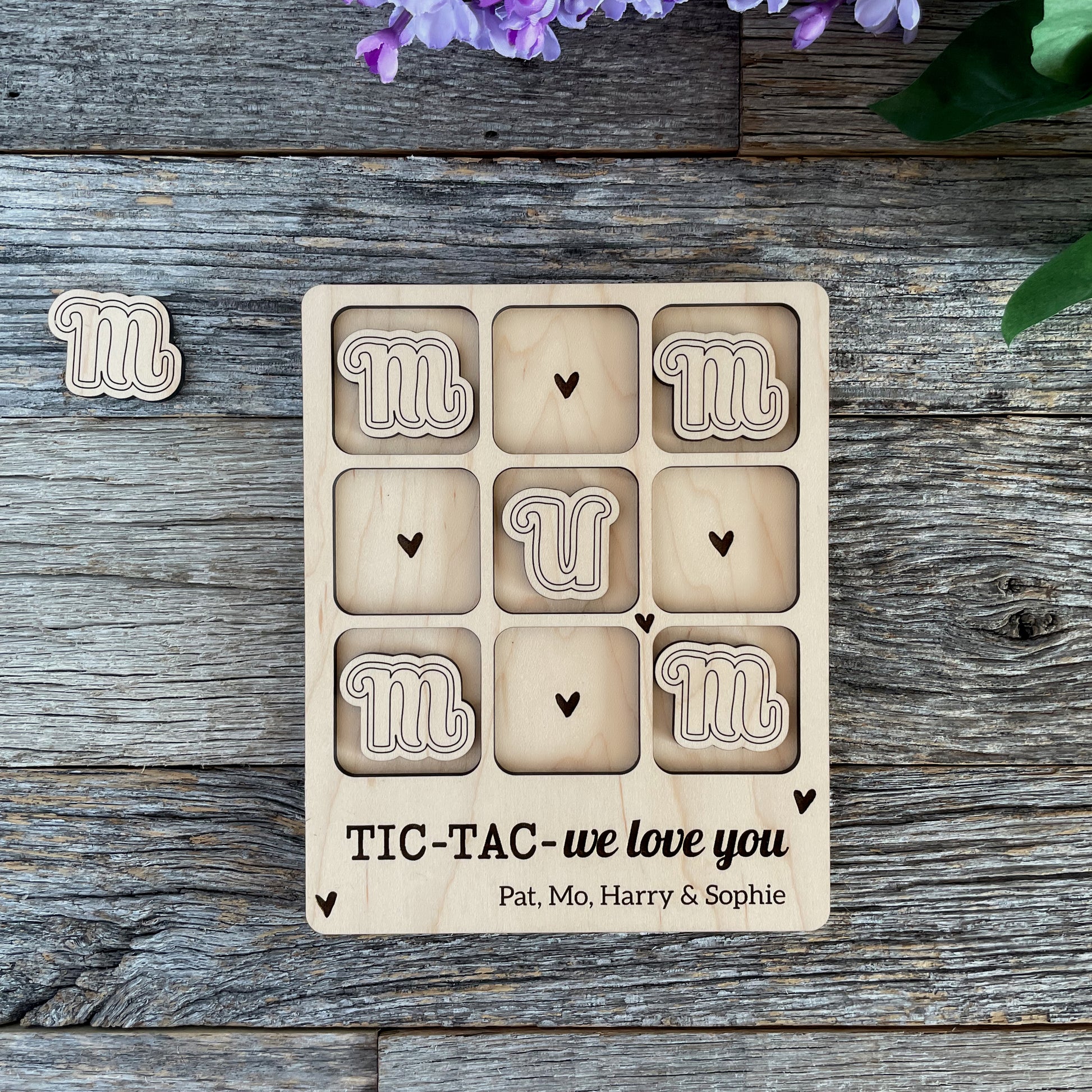 Laser cut We love you Mom, Mum, Tic Tac Toe for Moms and Mums from children