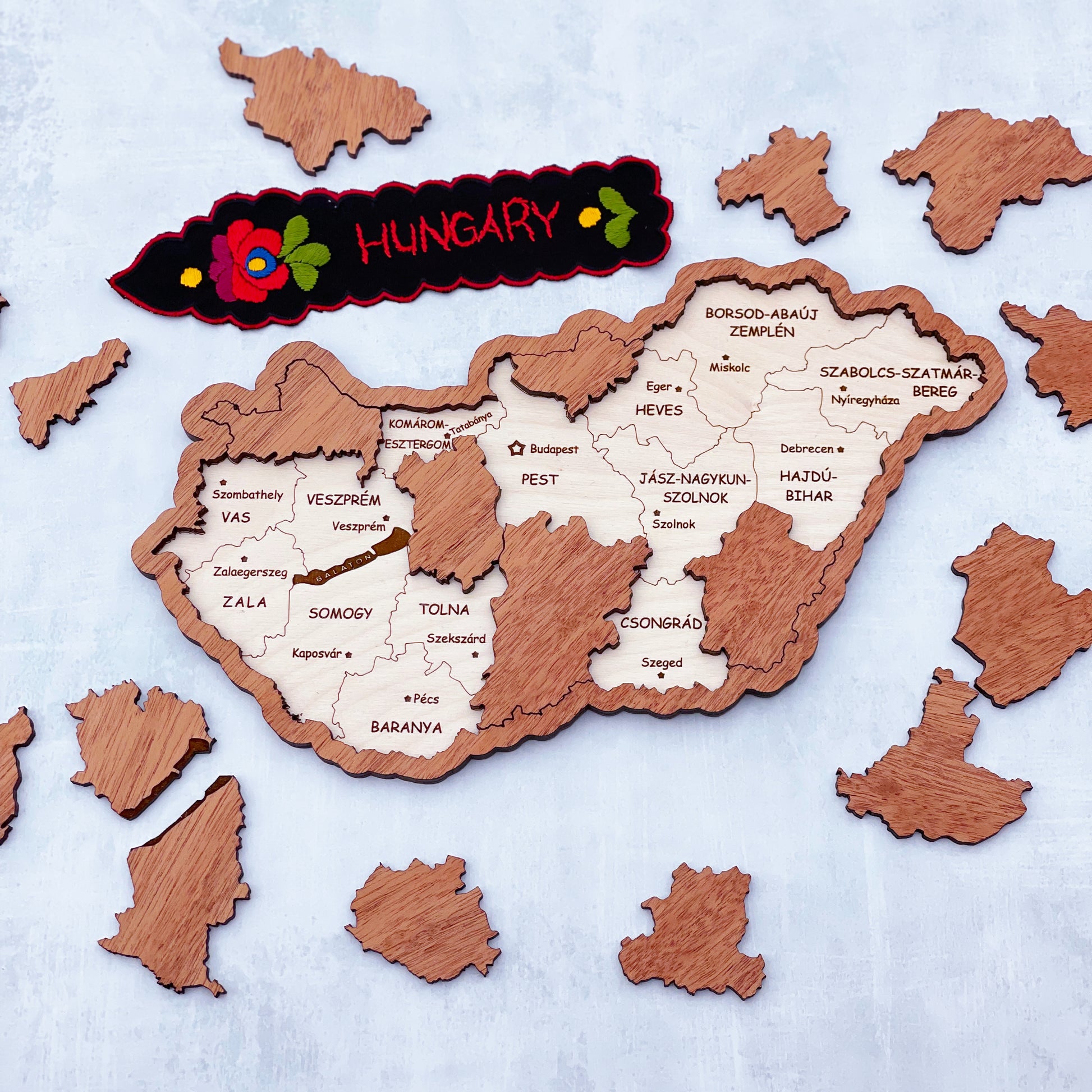 Laser cut Hungary map, Hungary wood puzzle, wood puzzle game