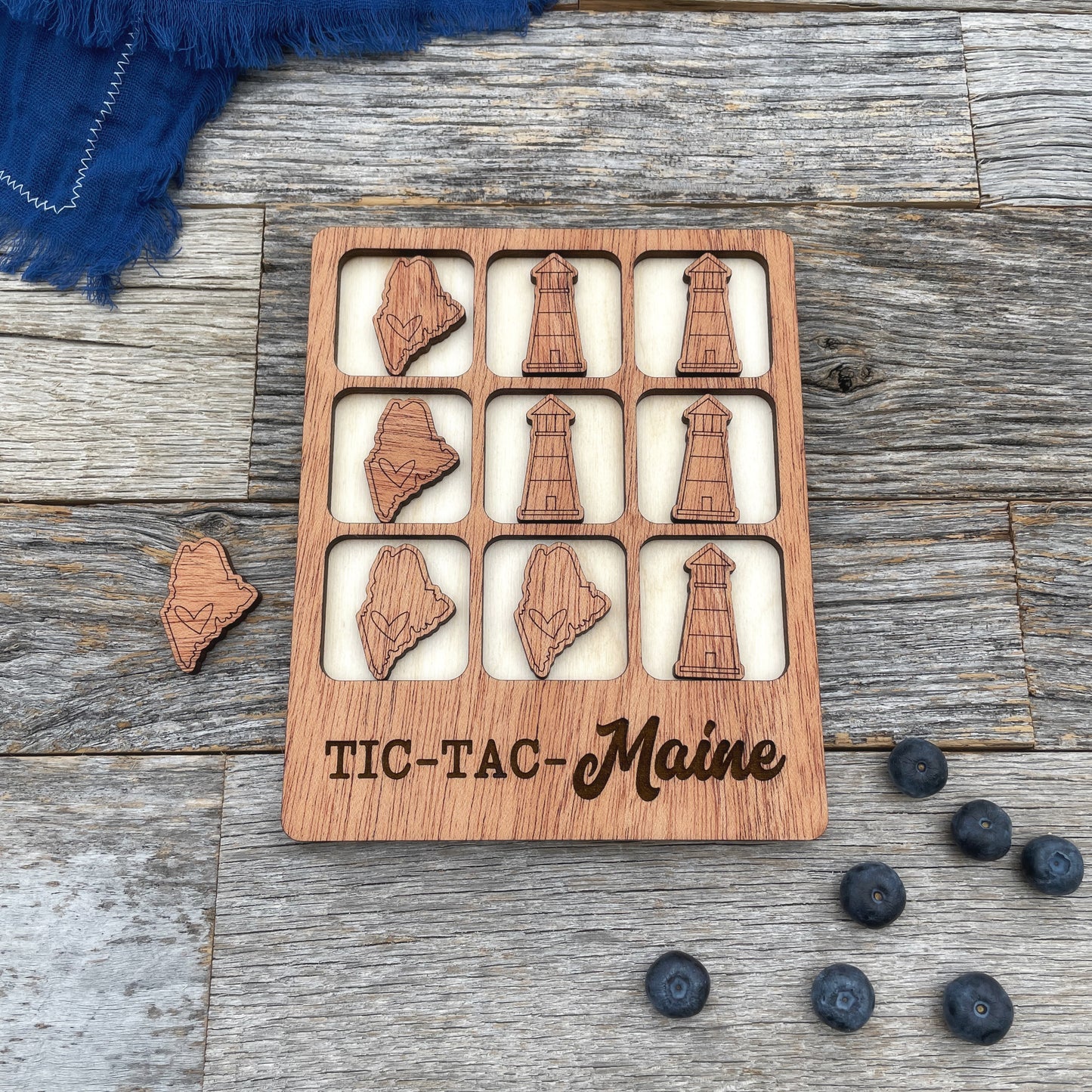 Laser cut Maine Tic Tac Toe game, State Tic Tac Toe game, Maine wooden game