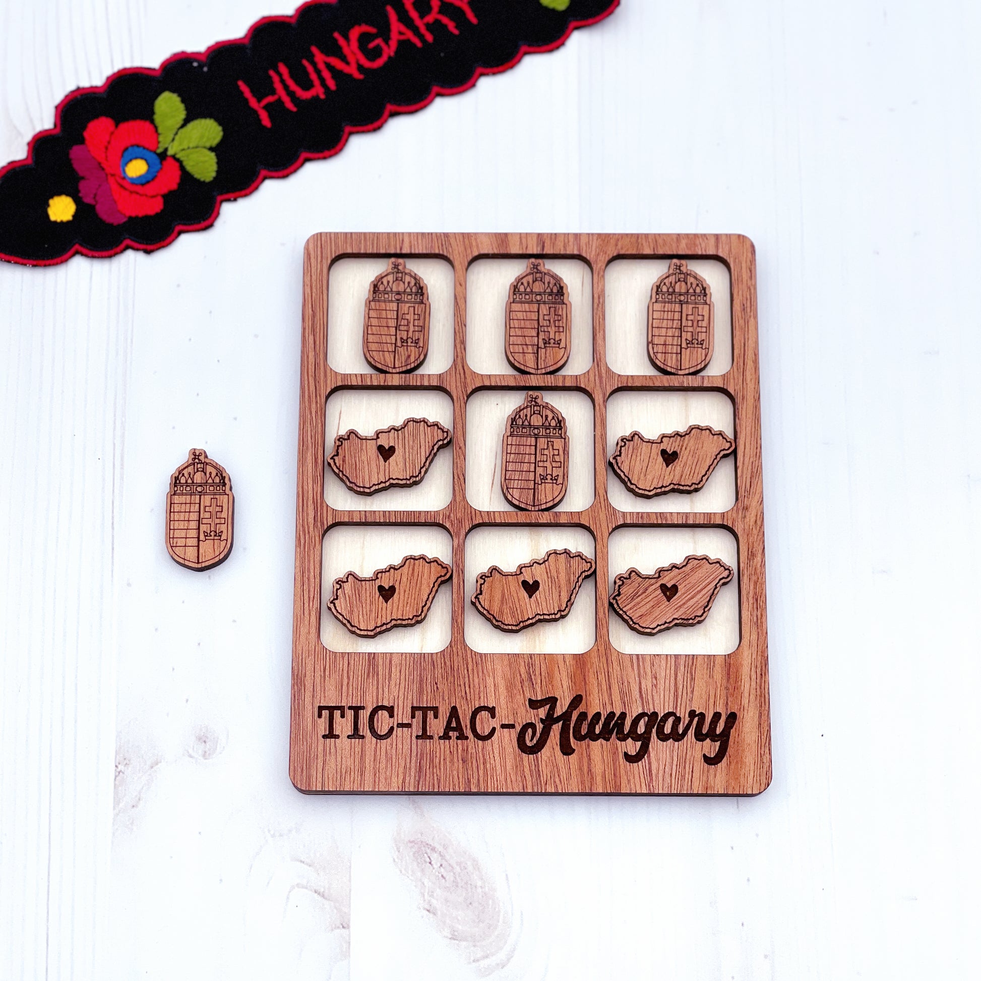 Laser cut Hungary Tic Tac Toe game, Hungary wooden game